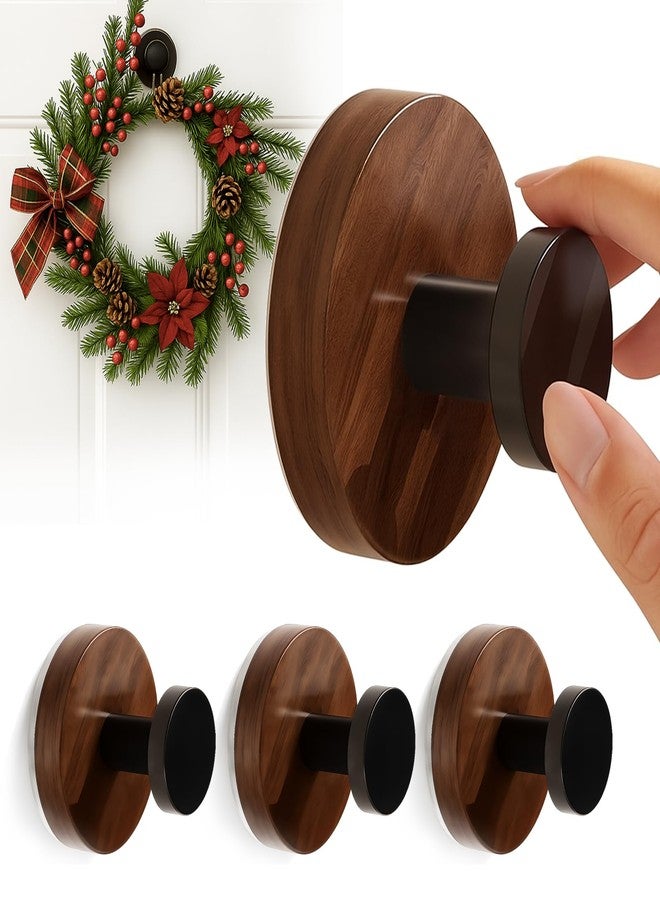 TNDCKP Suction Cup Hooks for Wreaths for Glass，twist suction cup hooks, No Damage Wreath Hanger for Glass Doors, Magnetic Door Hooks for Wreaths, Wreath Hanger Suction Cup for Front Door (Walnut, 4-Pack) - Image 1